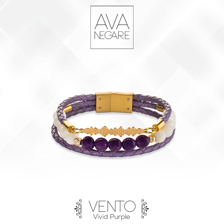 دستبند فرکانس صدا مدل Vento طلای ۱۸ عیار (Vivid Purple)